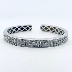 Estate Sterling Silver 925 Designer Diamond Filigree Hinged Cuff Bracelet 6”
